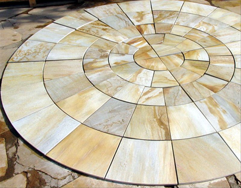 クォーツストーン サークル イエロー 機械カット仕上げ | 造園資材館