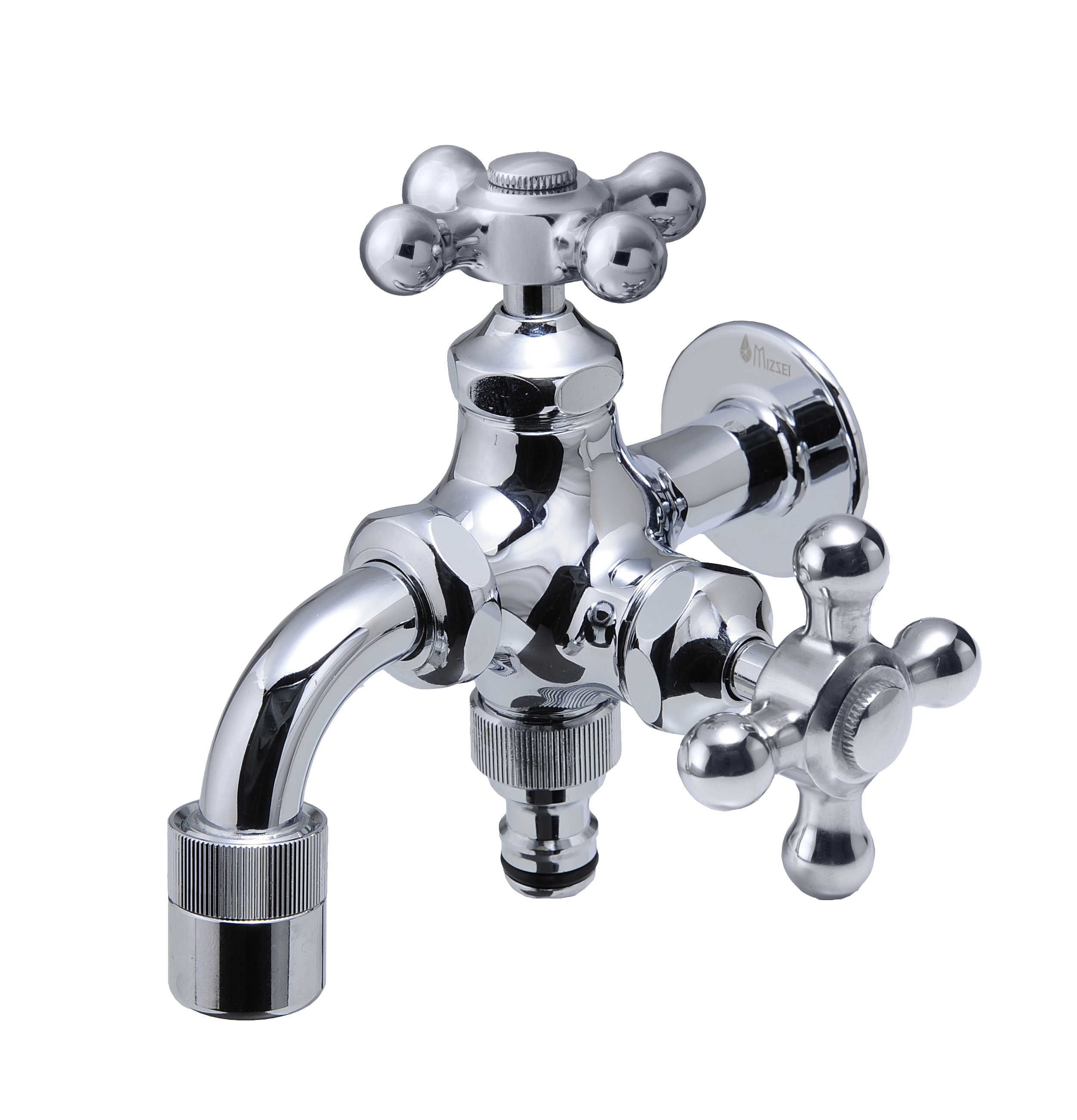 二口万能胴長水栓 メッキ | 造園資材館