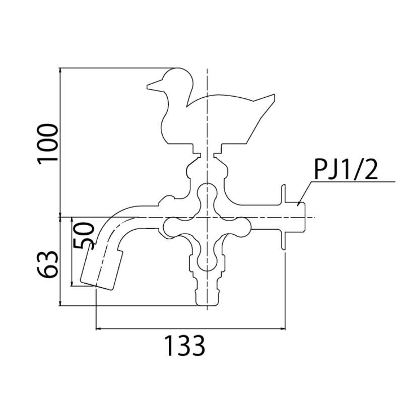 二口万能胴長水栓 カモ | 造園資材館